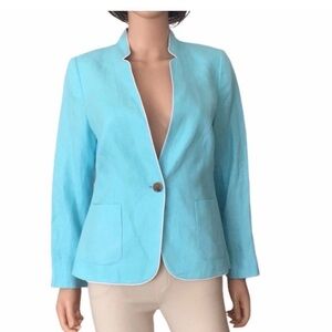 TALBOTS Aberdeen Blazer Jacket Size 16 Blue Linen Spring Casual Career